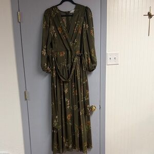 Calvin Klein Olive Floral Long Sleeve Dress